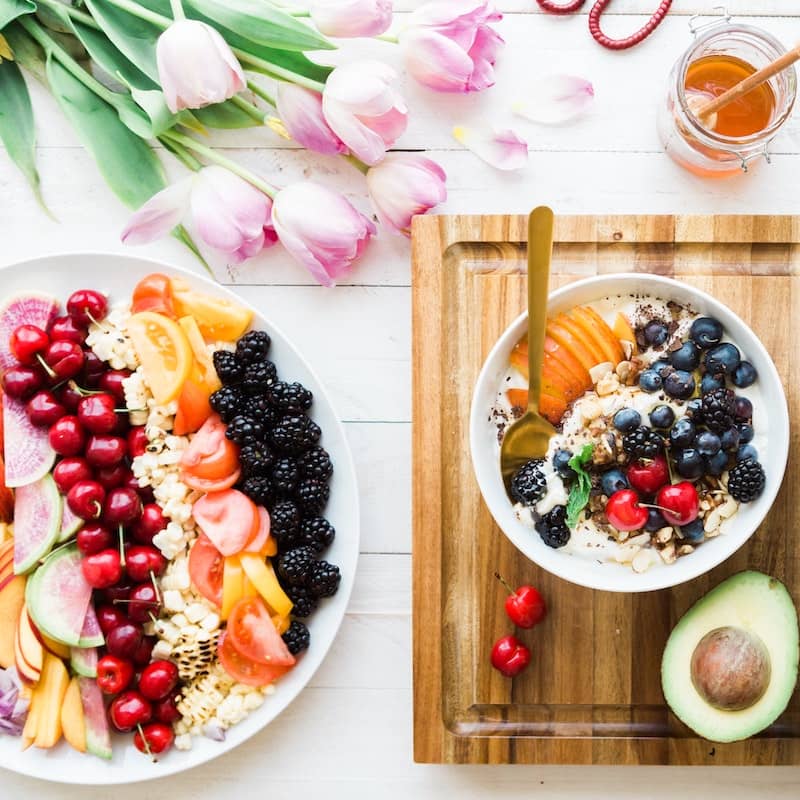 Bowl of oatmeal with fruits